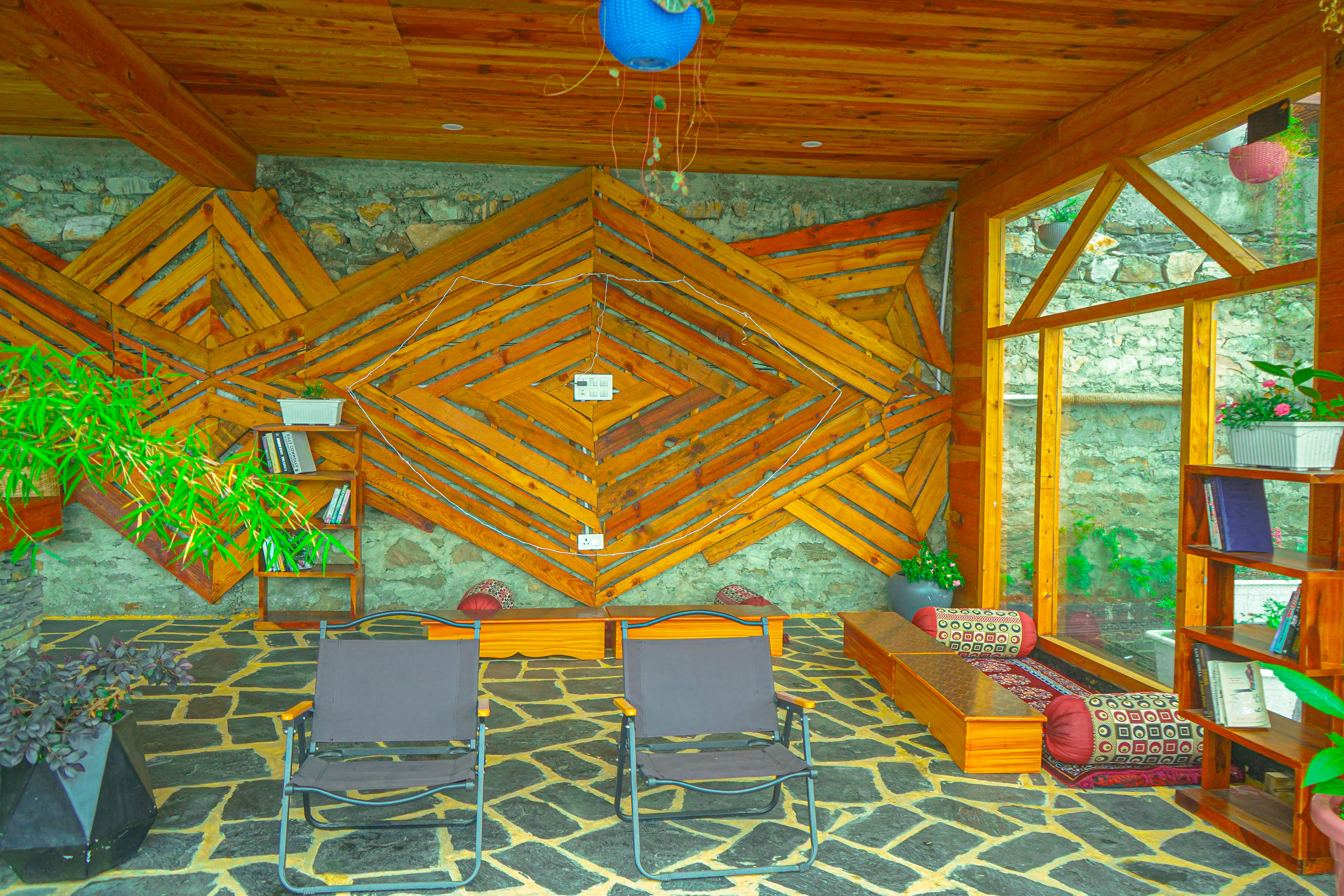 King bed with valley backdrop